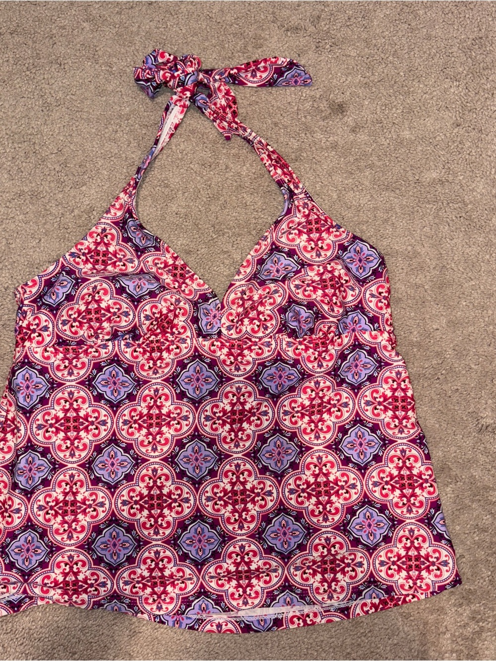 Catalina Red and Purple Patterned Halter Bikini Top Size: L